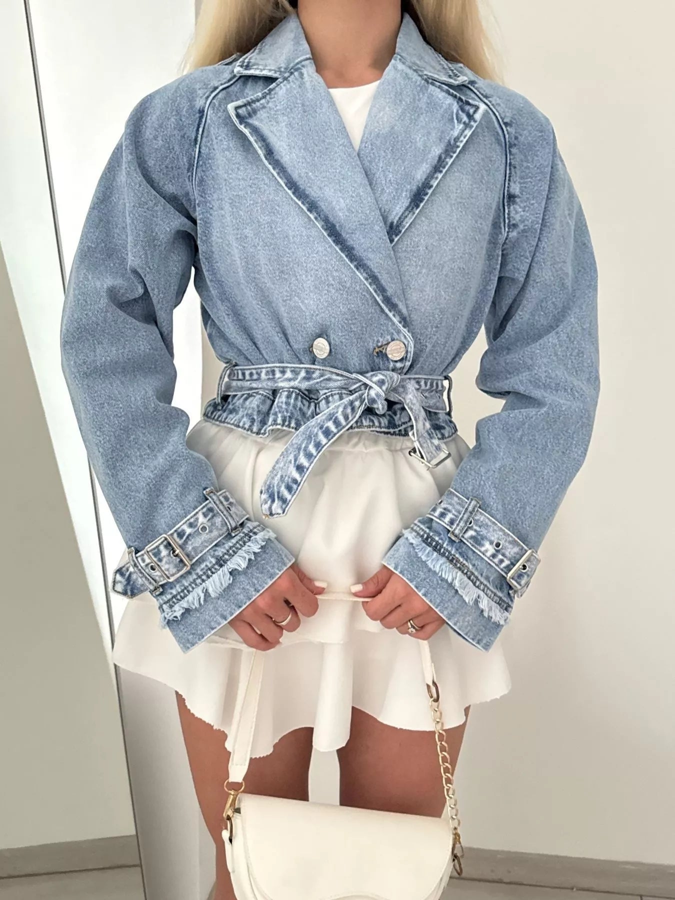 Belted Cropped Double-Breasted Jacket