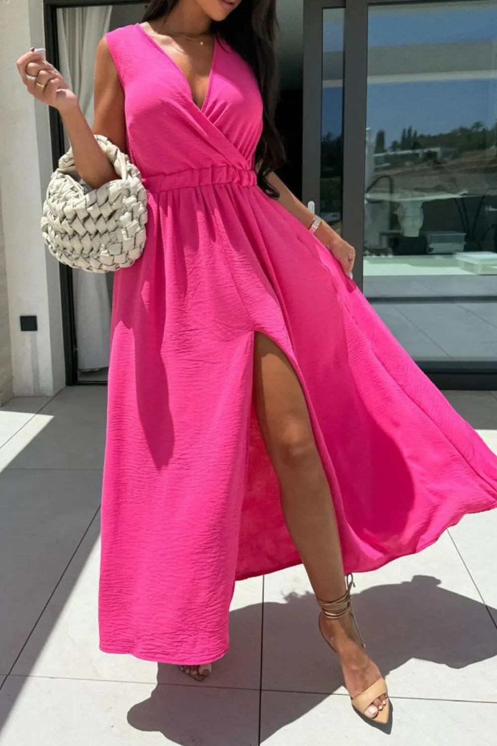 Surplice Sleeveless Slit Maxi Dress