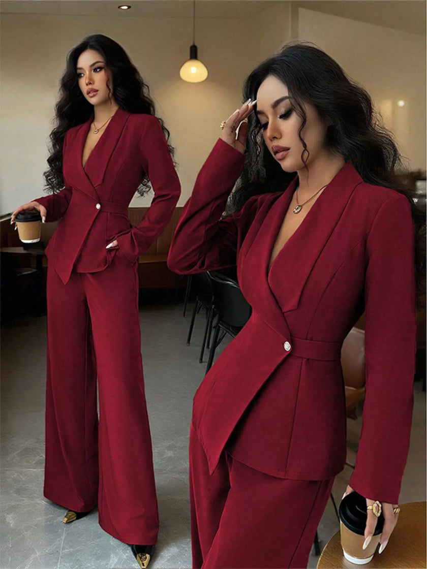 One-Button Tailored Blazer Pants Set