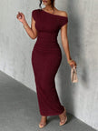 Textured One-Shoulder Maxi Dress