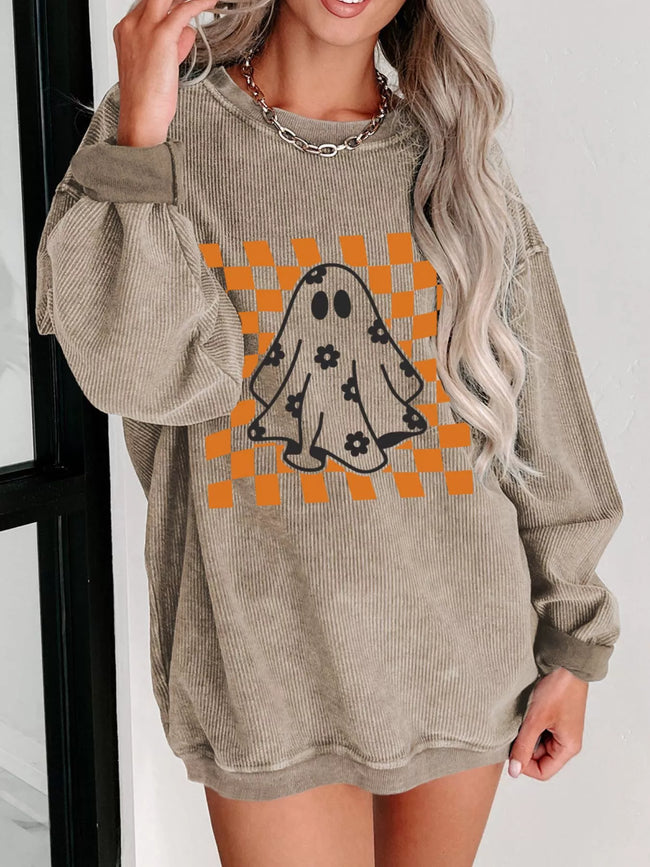 Halloween Checkerboard Floral Ghost Sweatshirt