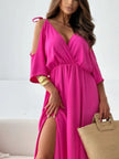 Tied Shoulder Slit Maxi Dress