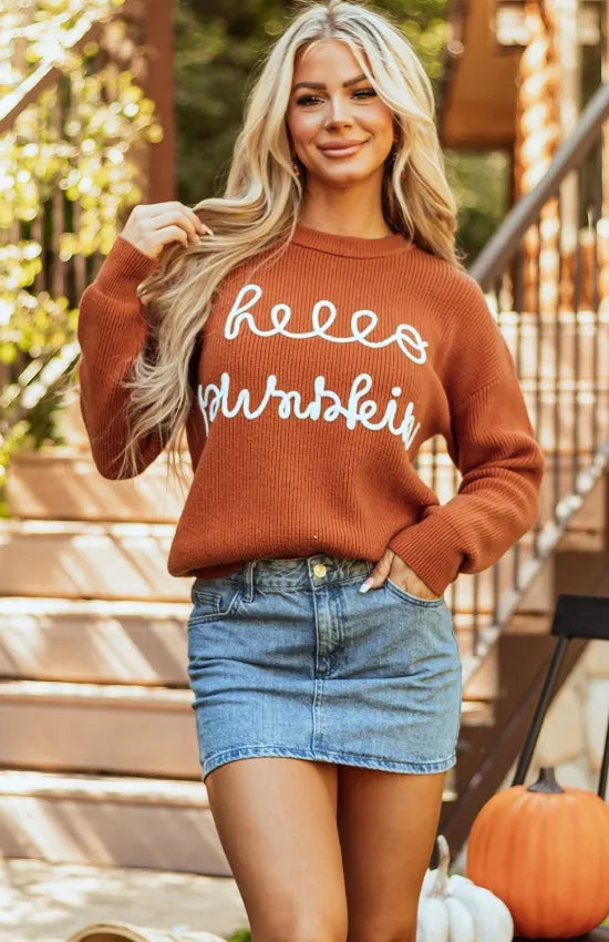 Letter Graphic Round Neck Knit Sweater