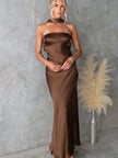 Satin Strapless Zipper Maxi Dress