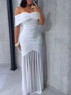 Angelic Silhouette Off-Shoulder Maxi Dress - Elegant Ruched White Gown