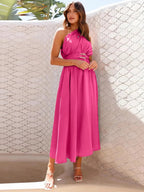Asymmetric Belted Flow Midi Dress