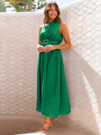 Asymmetric Belted Flow Midi Dress