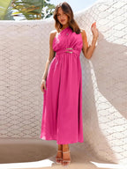 Asymmetric Belted Flow Midi Dress