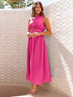 Asymmetric Belted Flow Midi Dress