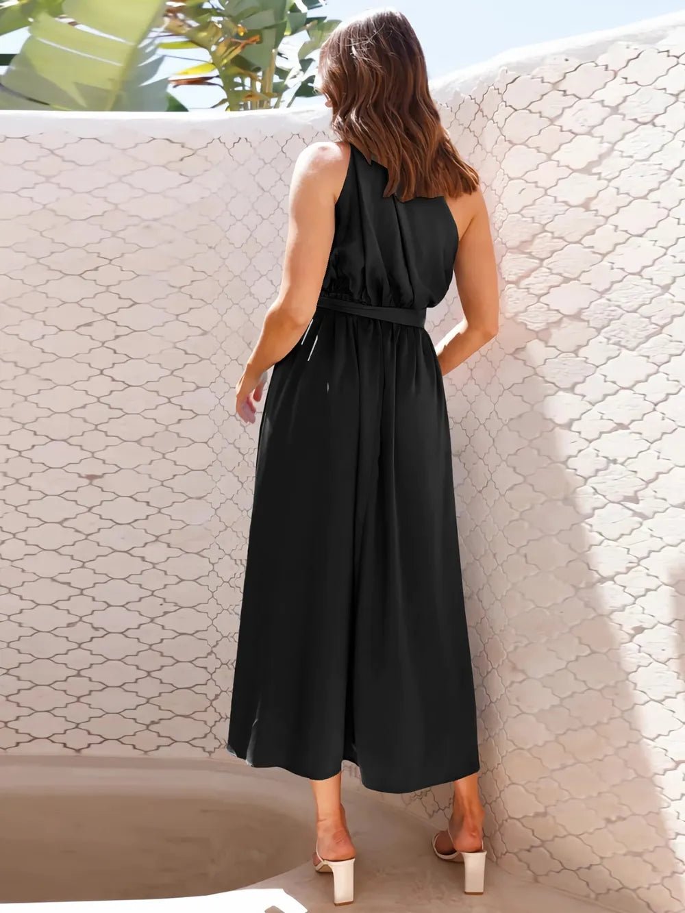 Asymmetric Belted Flow Midi Dress