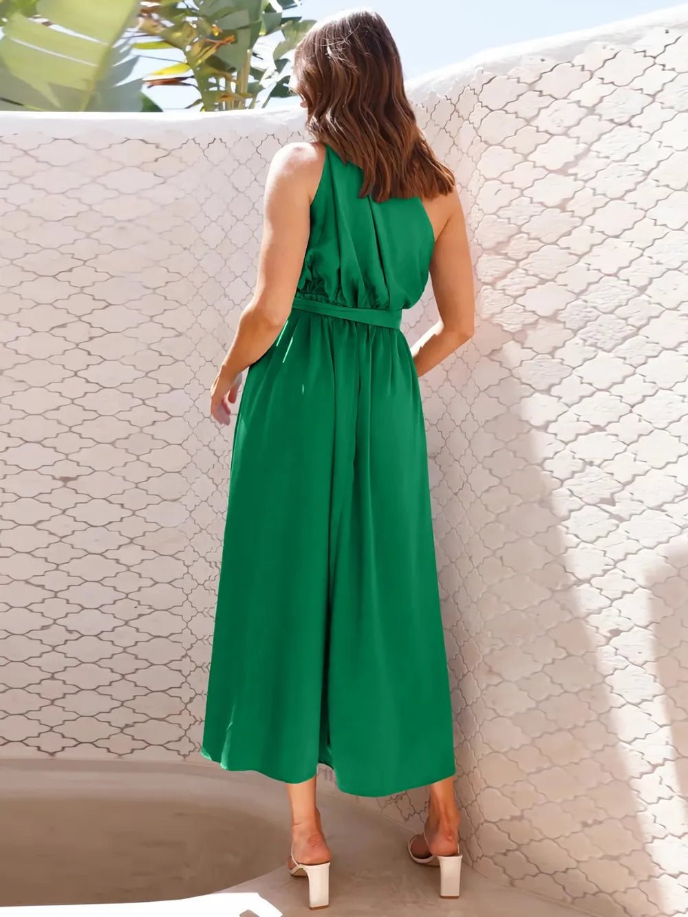 Asymmetric Belted Flow Midi Dress