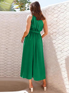 Asymmetric Belted Flow Midi Dress