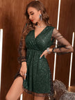 Glitter Surplice Mini Party Dress