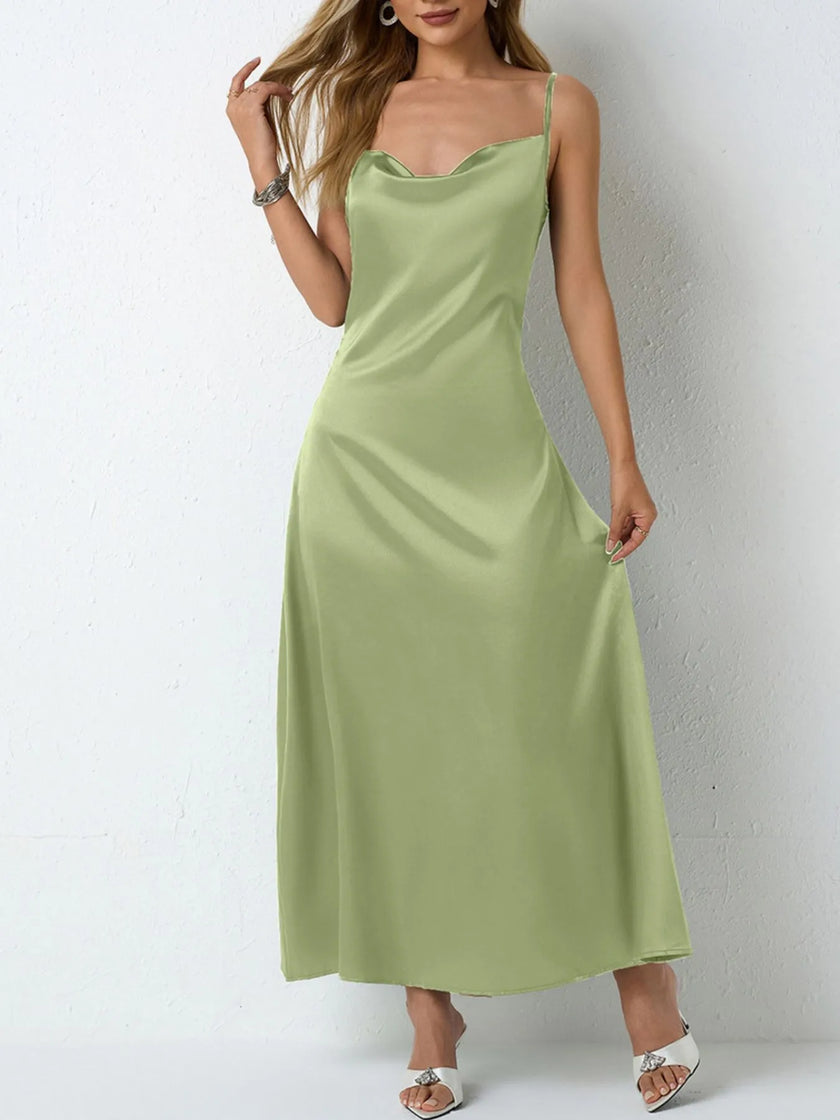 Satin Cowl Neck Slip Dress