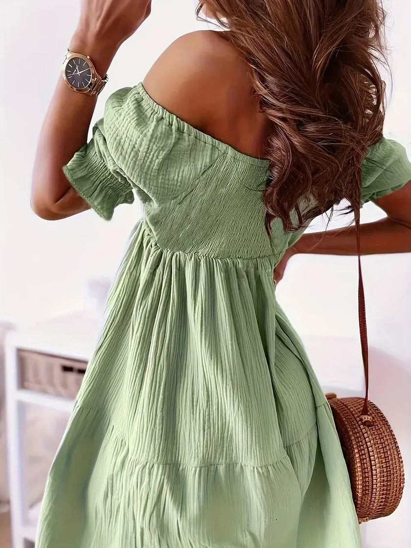 Full Size Ruffled Off-Shoulder Short Sleeve Dress - Heraki 