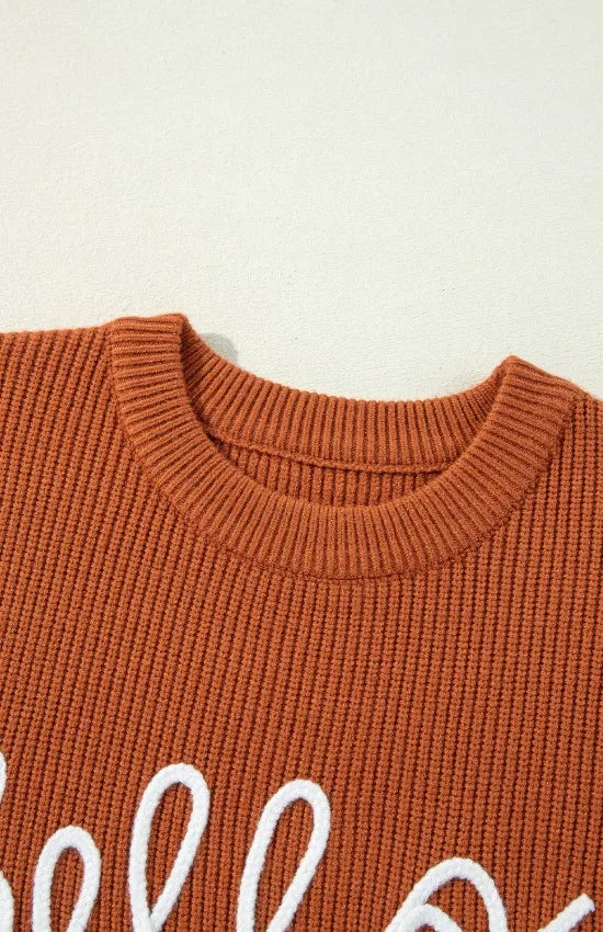 Letter Graphic Round Neck Knit Sweater