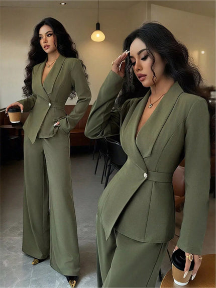 One-Button Tailored Blazer Pants Set