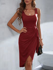 Asymmetric Wrap Tank Midi Dress