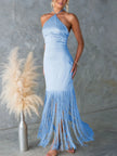 Fringe Open-Back Halter Dress