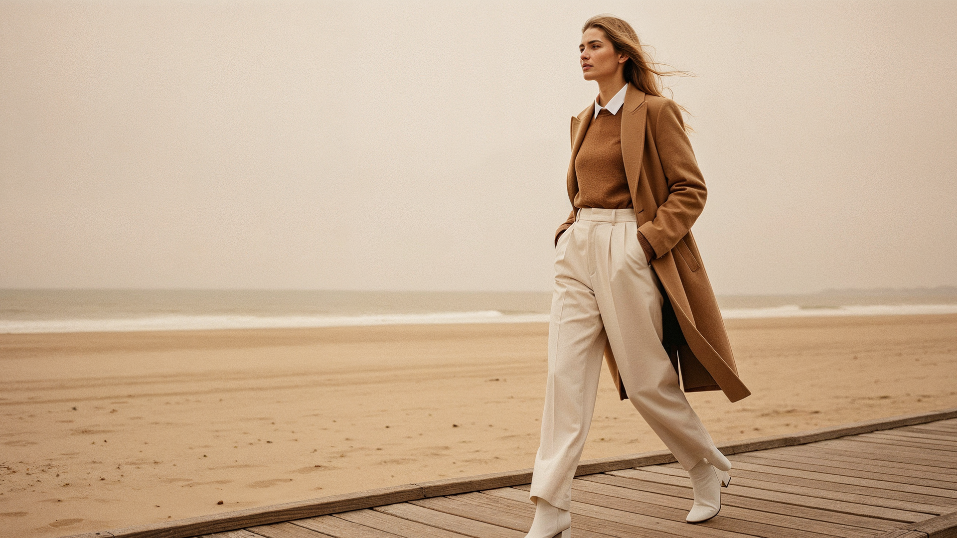 Woman wearing a tailored coat from Heraki Style Fall Collection — timeless, elegant layers.