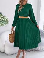 Belted Pleated Flow Midi Dress