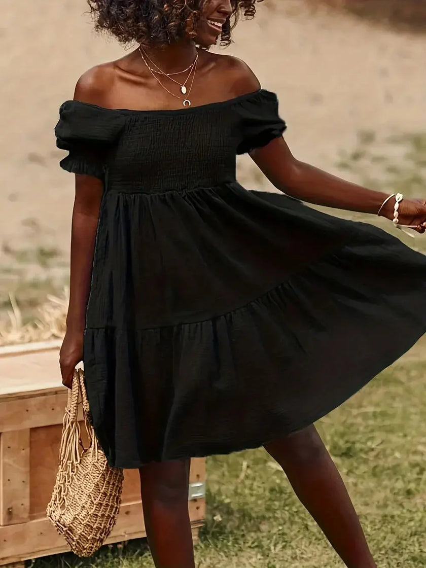 Full Size Ruffled Off-Shoulder Short Sleeve Dress - Heraki 