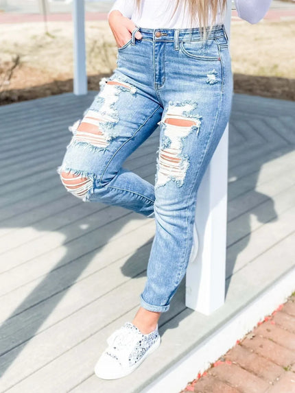Classic Distressed High Rise Skinny Jeans