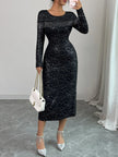 Long Sleeve Sequin Bodycon Midi Dress - Elegant Party & Event Glamour