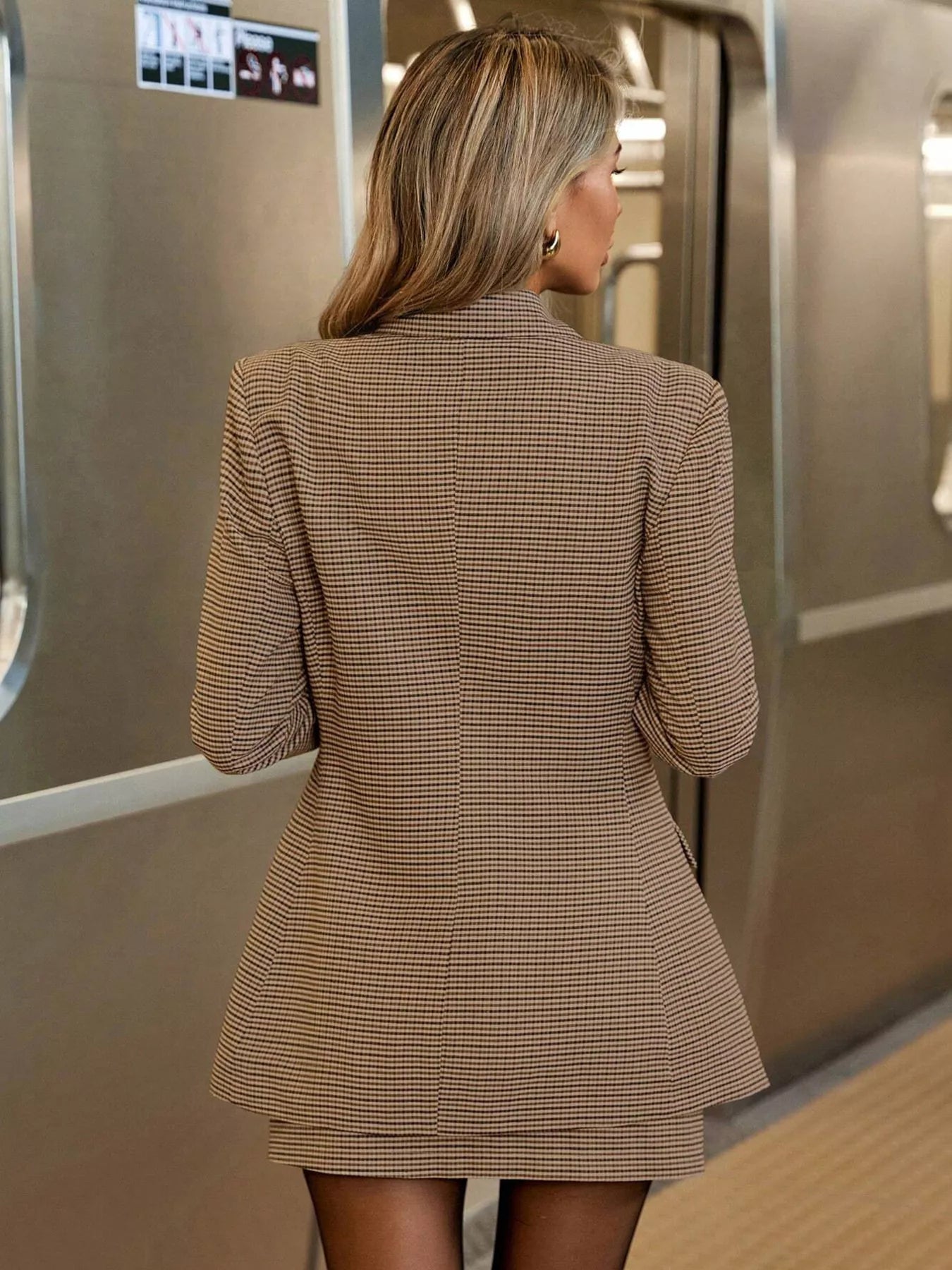 Plaid Blazer Skirt Set