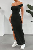 Off-Shoulder Slit Bodycon Maxi Dress