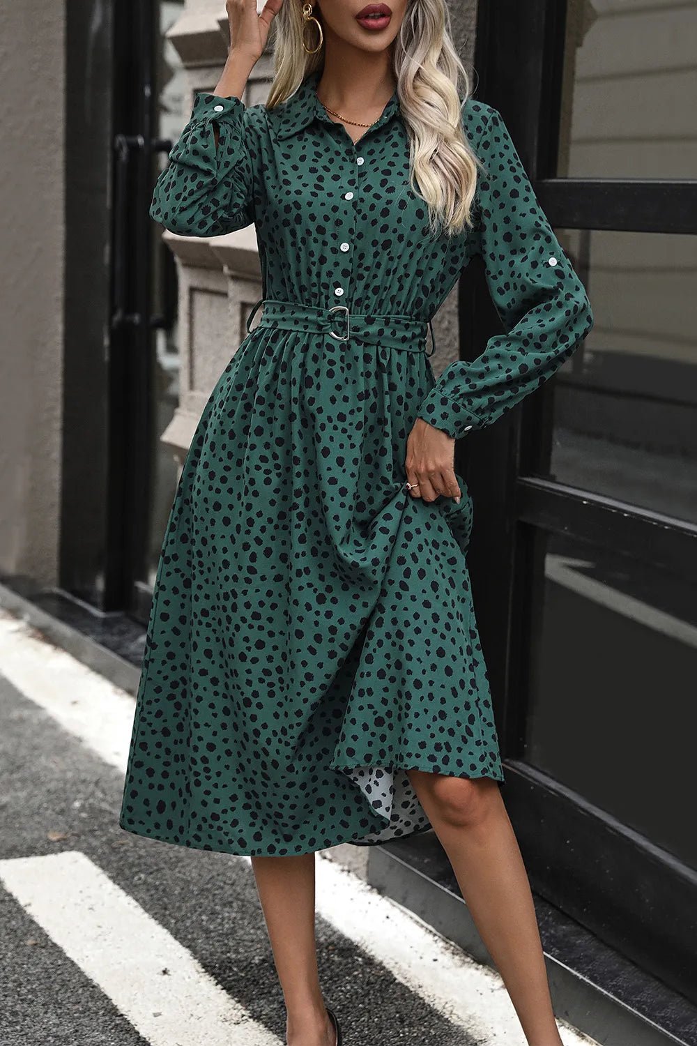 Belted Button Down Midi Dress Main image