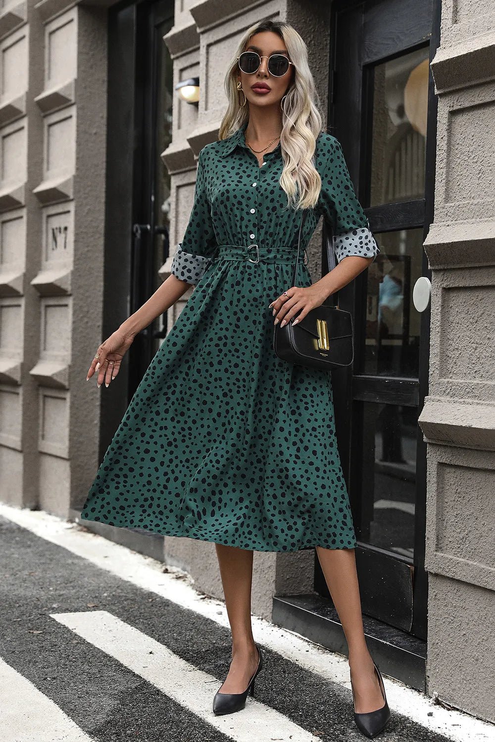 Belted Button Down Midi Dress