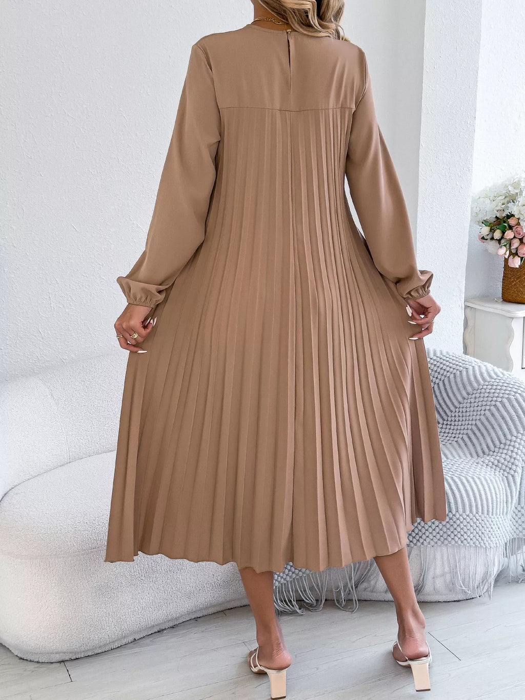 Belted Pleated Flow Midi Dress