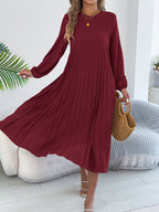 Belted Pleated Flow Midi Dress