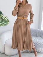 Belted Pleated Flow Midi Dress