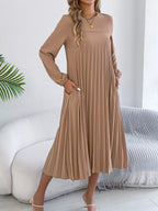 Belted Pleated Flow Midi Dress