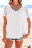 Lace Crochet Button Back V-Neck Tee