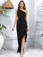 Burgundy Allure One-Shoulder Maxi Dress - Elegant Ruched Ruffle Gown