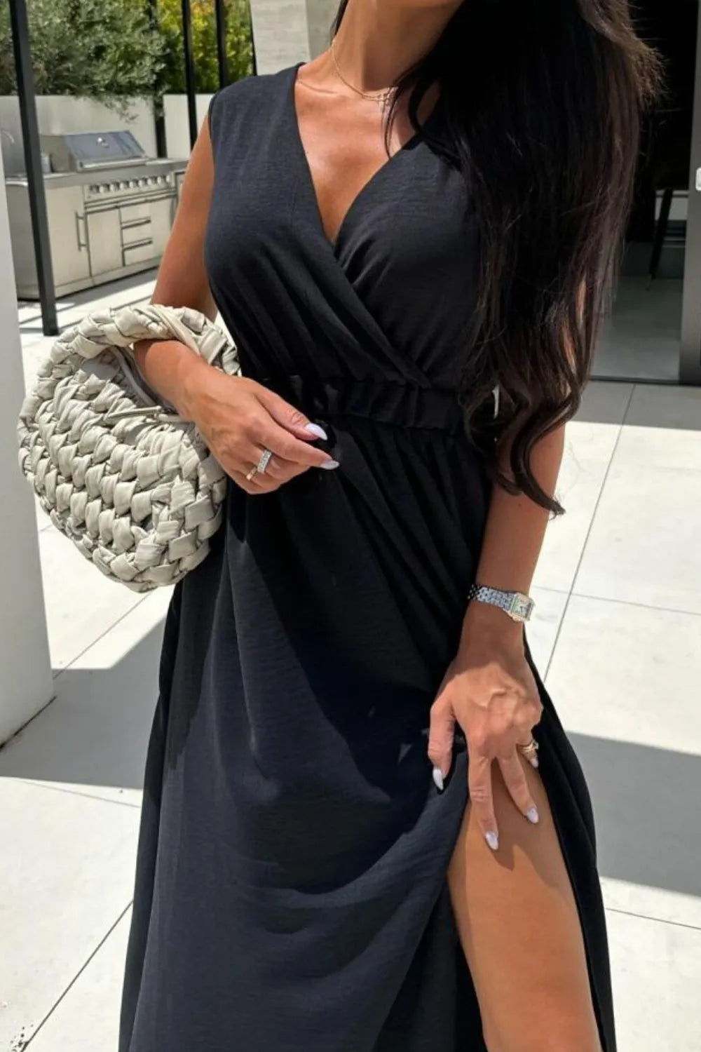 Surplice Sleeveless Slit Maxi Dress