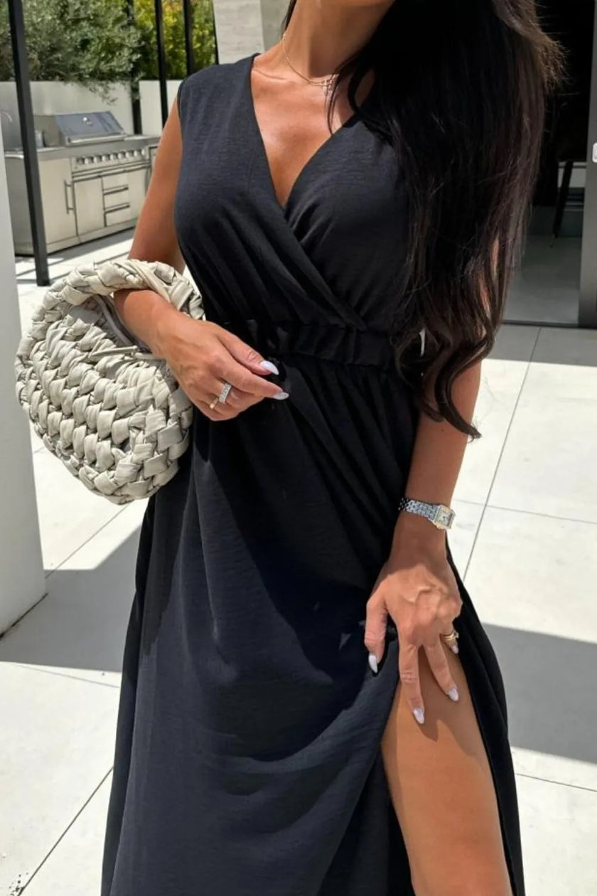 Surplice Sleeveless Slit Maxi Dress