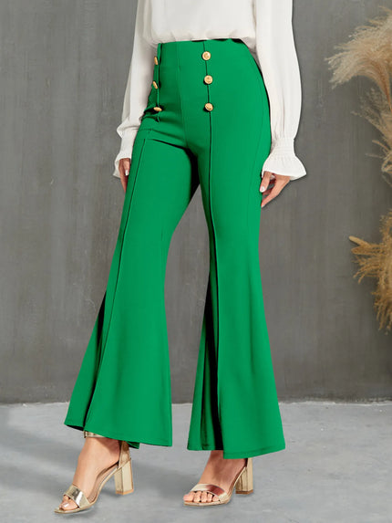 High Waisted Button Flare Pants