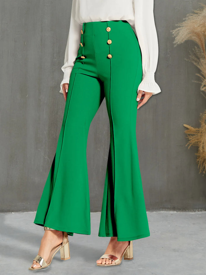 High Waisted Button Flare Pants