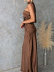 Satin Strapless Zipper Maxi Dress