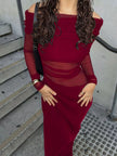 Off-Shoulder Long Sleeve Ruched Bodycon Maxi Dress