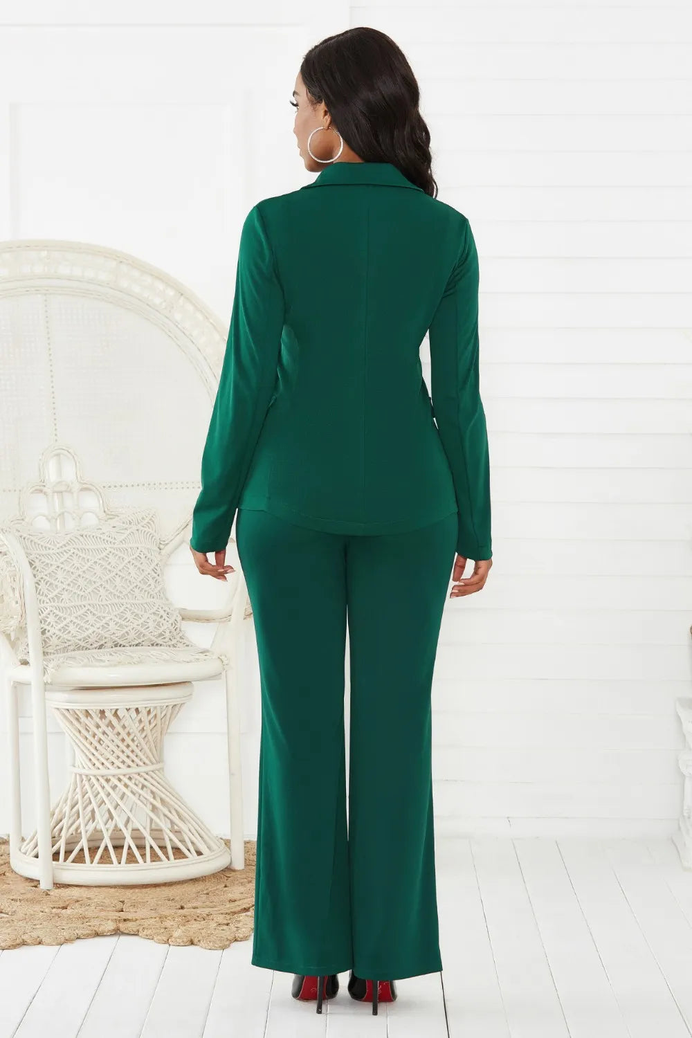 Lapel Collar Long Sleeve Blazer and Pants Two-Piece Set