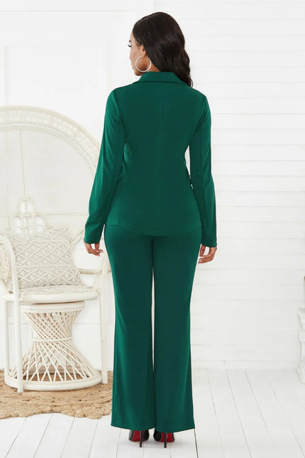Lapel Collar Long Sleeve Blazer and Pants Two-Piece Set
