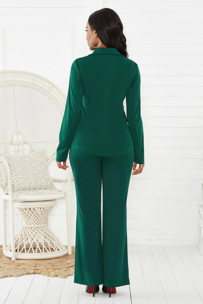 Lapel Collar Long Sleeve Blazer and Pants Two-Piece Set