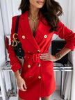 Tailored Double-Breasted Blazer Dress with Waist-Cinching Belt - Sophisticated Mini Dress