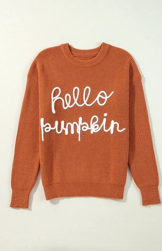 Letter Graphic Round Neck Knit Sweater