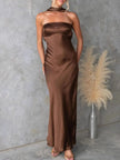 Satin Strapless Zipper Maxi Dress